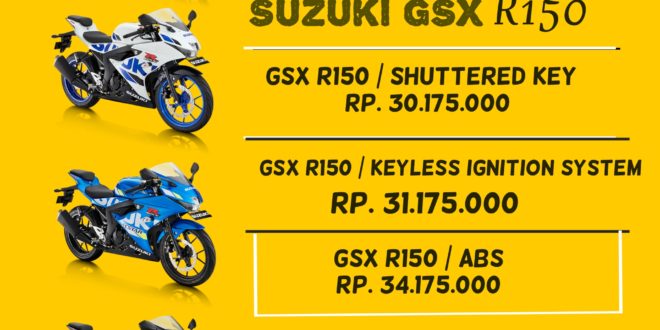 Harga Update Februari Motor Suzuki GSX R150<span class="rating-result after_title mr-filter rating-result-9224">	<span class="mr-star-rating">			    <i class="fa fa-star mr-star-full"></i>	    	    <i class="fa fa-star mr-star-full"></i>	    	    <i class="fa fa-star mr-star-full"></i>	    	    <i class="fa fa-star mr-star-full"></i>	    	    <i class="fa fa-star-o mr-star-empty"></i>	    </span><span class="star-result">	4/5</span>			<span class="count">				(1)			</span>			</span>